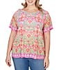 Ruby Rd. Plus Size Damask Floral Scoop Neck Short Sleeve Knit Tee Top - Image 1