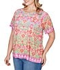 Ruby Rd. Plus Size Damask Floral Scoop Neck Short Sleeve Knit Tee Top - Image 4