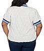Ruby Rd. Plus Size Diamond Eyelet Textured Polo Collar Elbow Length Contrast Trim Top - Image 2