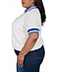 Ruby Rd. Plus Size Diamond Eyelet Textured Polo Collar Elbow Length Contrast Trim Top - Image 3