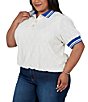 Ruby Rd. Plus Size Diamond Eyelet Textured Polo Collar Elbow Length Contrast Trim Top - Image 4