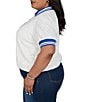 Ruby Rd. Plus Size Diamond Eyelet Textured Polo Collar Elbow Length Contrast Trim Top - Image 3