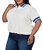 Ruby Rd. Plus Size Diamond Eyelet Textured Polo Collar Elbow Length Contrast Trim Top - Image 4