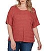 Ruby Rd. Plus Size Diamond Textured Knit Scoop Neck Elbow Length Sleeve Top - Image 1