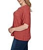 Ruby Rd. Plus Size Diamond Textured Knit Scoop Neck Elbow Length Sleeve Top - Image 3