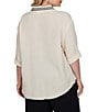 Ruby Rd. Plus Size Double Cotton Gauze Embroidered Point Collar 3/4 Roll-Tab Sleeve Button-Front Shirt - Image 2