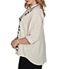 Ruby Rd. Plus Size Double Cotton Gauze Embroidered Point Collar 3/4 Roll-Tab Sleeve Button-Front Shirt - Image 3