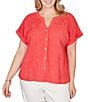 Ruby Rd. Plus Size Double Gauze Woven Paisley Embroidered Button-Front Blouse - Image 5