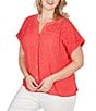 Ruby Rd. Plus Size Double Gauze Woven Paisley Embroidered Button-Front Blouse - Image 3