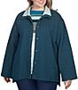 Color:Dark Teal Multi - Image 1 - Plus Size Doublefaced Snap Front Quilted Knit Jacket