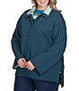 Color:Dark Teal Multi - Image 3 - Plus Size Doublefaced Snap Front Quilted Knit Jacket