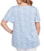 Ruby Rd. Plus Size Embellished Beaded Macrame Scoop Neck Short Sleeve Top, Color:Blue Sky/Multi - Image 2
