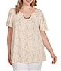 Ruby Rd. Plus Size Embellished Beaded Macrame Scoop Neck Short Sleeve Top, Color:Jute/Multi - Image 1