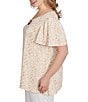 Ruby Rd. Plus Size Embellished Beaded Macrame Scoop Neck Short Sleeve Top, Color:Jute/Multi - Image 3