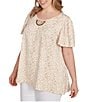 Ruby Rd. Plus Size Embellished Beaded Macrame Scoop Neck Short Sleeve Top, Color:Jute/Multi - Image 4