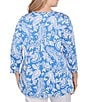 Ruby Rd. Plus Size Jacobean Paisley Puff Split V-Neck 3/4 Sleeve Top, Color:Bluebird/White - Image 2