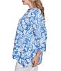 Ruby Rd. Plus Size Jacobean Paisley Puff Split V-Neck 3/4 Sleeve Top, Color:Bluebird/White - Image 3