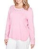 Ruby Rd. Plus Size Embellished Sparkle Crew Neck Long Sleeve Knit Sweater, Color:Pink - Image 4