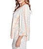 Ruby Rd. Plus Size Stripe Floral Puff Print V-Neck 3/4 Bell Sleeve Top, Color:Peach Multi - Image 3
