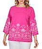 Ruby Rd. Plus Size Embroidered Boat Neck 3/4 Sleeve Top - Image 1