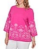 Ruby Rd. Plus Size Embroidered Boat Neck 3/4 Sleeve Top - Image 4