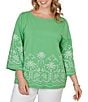 Ruby Rd. Plus Size Embroidered Boat Neck 3/4 Sleeve Top - Image 5