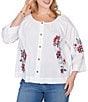 Ruby Rd. Plus Size Embroidered Floral Scoop Neck 3/4 Sleeve Button-Front Blouse - Image 1