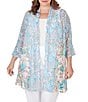 Color:Aruba Multi - Image 1 - Plus Size Embroidered Paisley Print Combo Shawl Collar 3/4 Sleeve Open-Front Cardigan