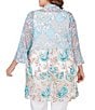 Color:Aruba Multi - Image 2 - Plus Size Embroidered Paisley Print Combo Shawl Collar 3/4 Sleeve Open-Front Cardigan