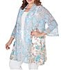 Color:Aruba Multi - Image 3 - Plus Size Embroidered Paisley Print Combo Shawl Collar 3/4 Sleeve Open-Front Cardigan