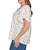 Ruby Rd. Plus Size Embroidered Printed Sweetheart Neck Short Tulip Sleeve Top, Color:Jute Multi - Image 3