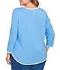 Ruby Rd. Plus Size Embroidered Scoop Neck 3/4 Sleeve Soft Jersey Knit Top, Color:Bluebell - Image 2