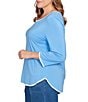 Ruby Rd. Plus Size Embroidered Scoop Neck 3/4 Sleeve Soft Jersey Knit Top, Color:Bluebell - Image 3