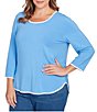 Ruby Rd. Plus Size Embroidered Scoop Neck 3/4 Sleeve Soft Jersey Knit Top, Color:Bluebell - Image 4