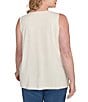 Ruby Rd. Plus Size Embroidered Soft Jersey Knit Embellished Crew Neck Sleeveless Top, Color:Canvas - Image 2