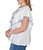 Ruby Rd. Plus Size Embroidered Split V-Neck Short Flutter Sleeve Top - Image 3