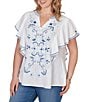 Ruby Rd. Plus Size Embroidered Split V-Neck Short Flutter Sleeve Top - Image 4
