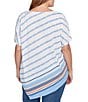 Ruby Rd. Plus Size Embroidered Stripe Scoop Neck Short Sleeve Asymmetric Hem Knit Top, Color:Blue Sky/Muti - Image 2