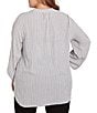Color:Black Multi - Image 2 - Plus Size Embroidered Stripe Split V-Neck Long Roll-Tab Sleeve Puckered Knit Blouse