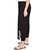Ruby Rd. Plus Size Embroidered Tropical Fern Wide Leg Pull-On Cropped Pants, Color:Black - Image 3