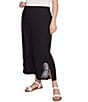 Ruby Rd. Plus Size Embroidered Tropical Fern Wide Leg Pull-On Cropped Pants, Color:Black - Image 4