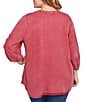 Ruby Rd. Plus Size Embroidered Twill Banded Collar 3/4 Sleeve Button-Front Shirt, Color:Sangria - Image 2