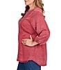 Ruby Rd. Plus Size Embroidered Twill Banded Collar 3/4 Sleeve Button-Front Shirt, Color:Sangria - Image 3