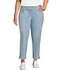 Color:Chambray - Image 1 - Plus Size Extra Stretch Denim Straight Leg Ankle Pull-On Jeans
