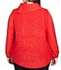 Color:Lipstick Multi - Image 2 - Plus Size Eyelash Cable Knit Split Cowl Neck Long Puff Sleeve Sweater