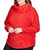 Color:Lipstick Multi - Image 3 - Plus Size Eyelash Cable Knit Split Cowl Neck Long Puff Sleeve Sweater