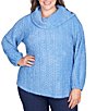 Color:Frost Blue - Image 1 - Plus Size Eyelash Cable Knit Split Cowl Neck Long Puff Sleeve Sweater
