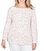 Ruby Rd. Plus Size Eyelash Yarn Speckled Crew Neck Long Sleeve Sweater, Color:Ivory/Multi - Image 1