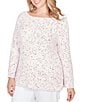 Ruby Rd. Plus Size Eyelash Yarn Speckled Crew Neck Long Sleeve Sweater, Color:Ivory/Multi - Image 4