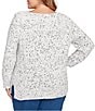 Ruby Rd. Plus Size Eyelash Yarn Speckled Crew Neck Long Sleeve Sweater, Color:Ivory/Black - Image 2